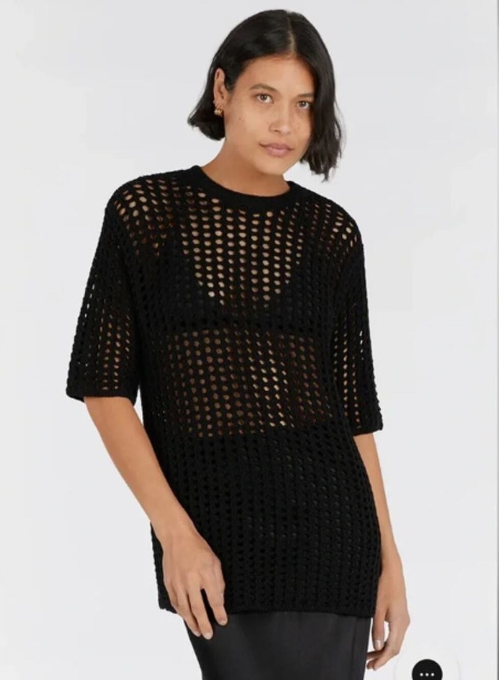 DISSH Sweater Medium Hunter Black Crochet Fit Knit Oversized Sheer Summer Resort